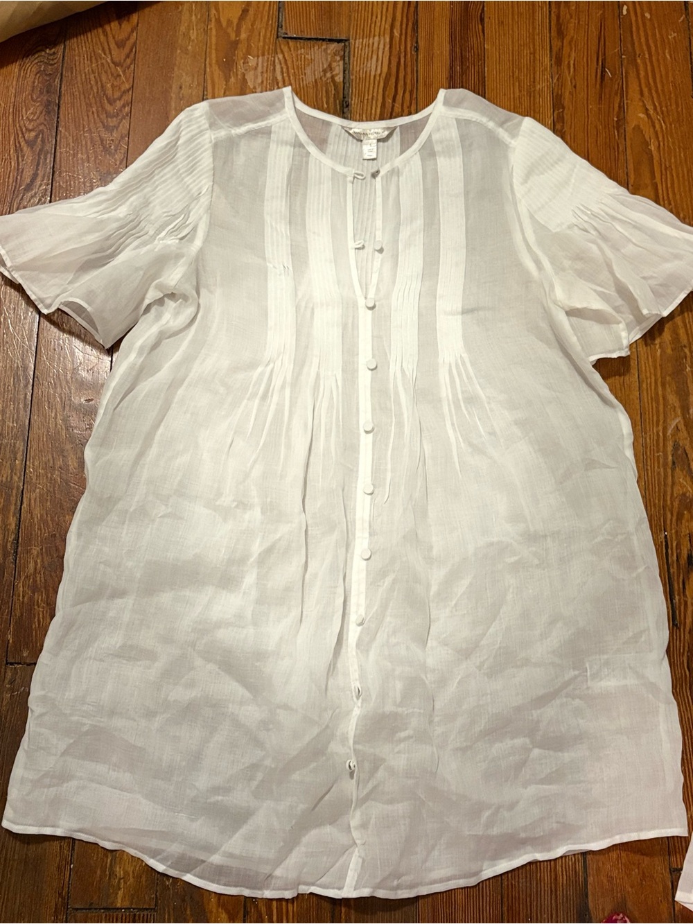Banana Republic White Short-Sleeve Pintuck Button-Front Dress